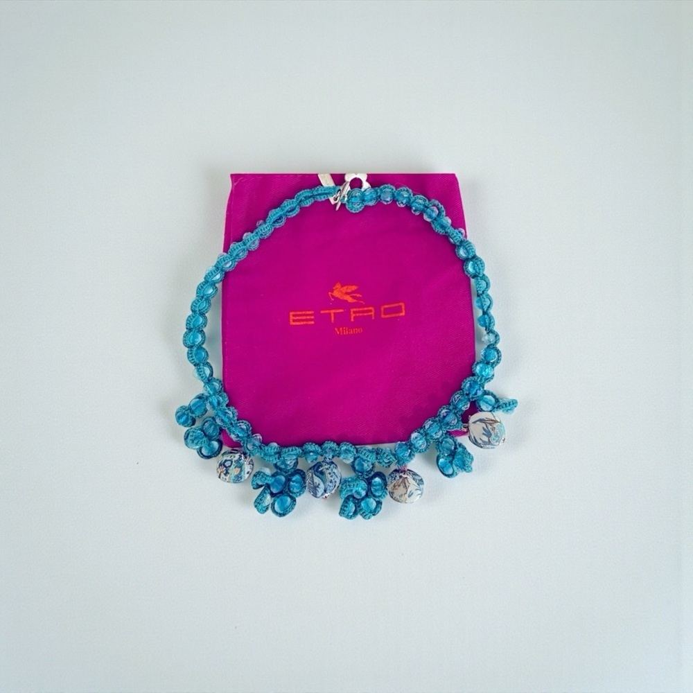 NWOT ETRO turquoise beaded and silk floral Necklace